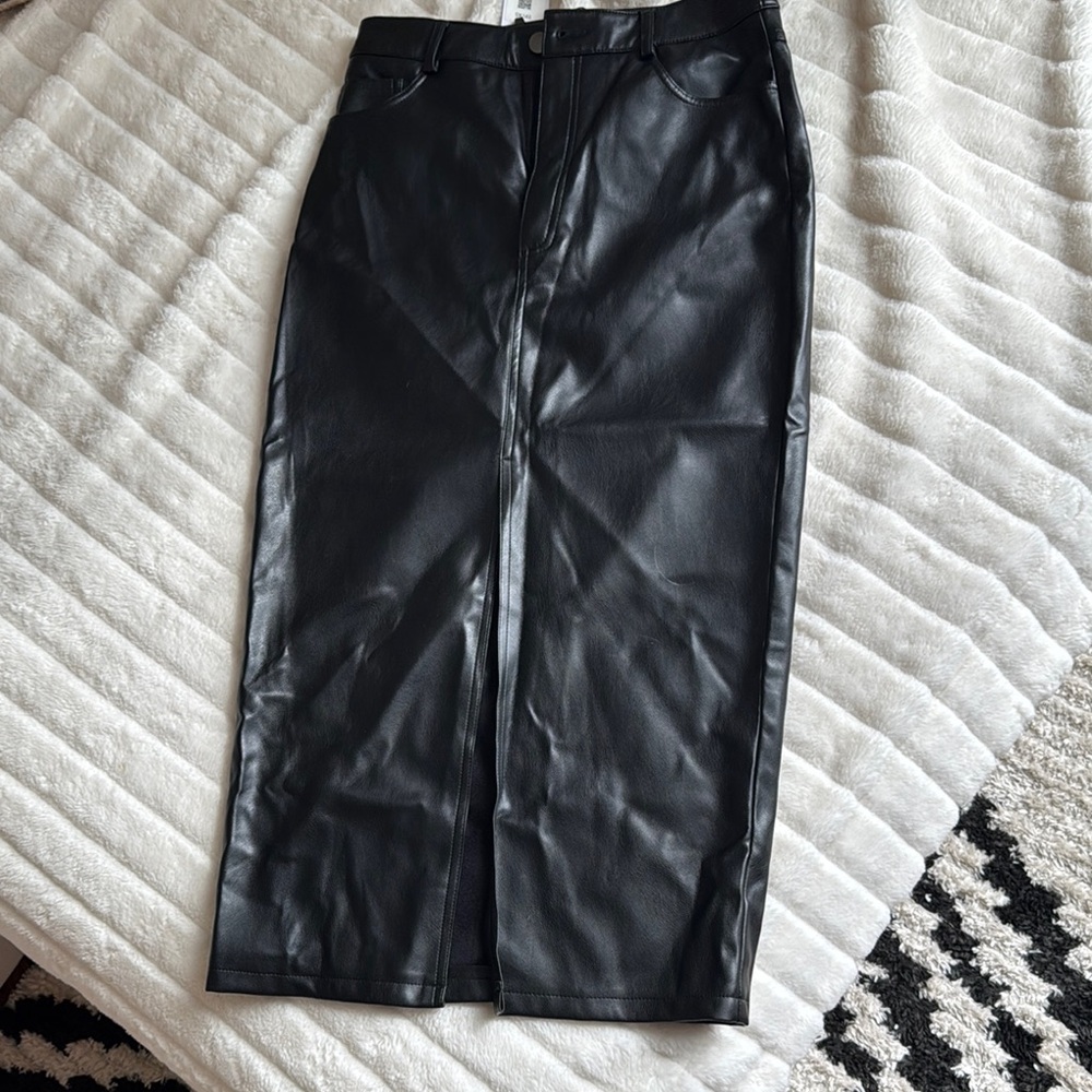 Dynamite Black Leather Midi Skirt